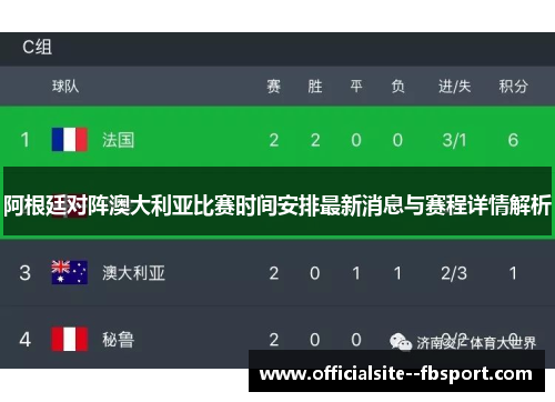 阿根廷对阵澳大利亚比赛时间安排最新消息与赛程详情解析